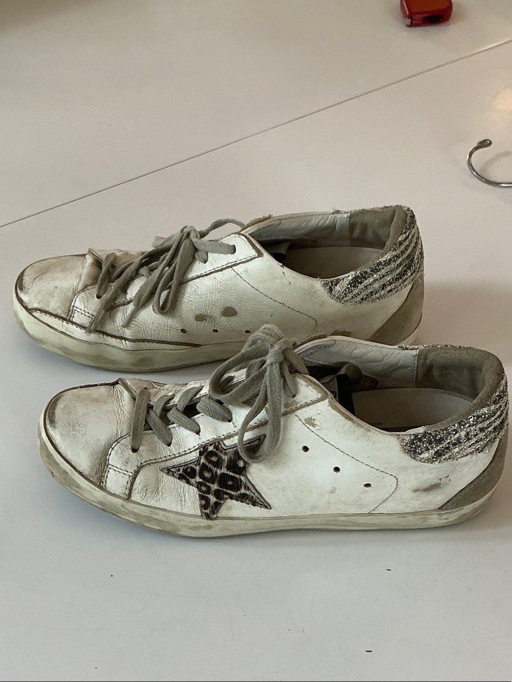 Golden Goose Kids White Sneakers with Beige and Leopard Star